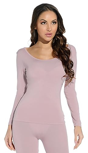 Mcilia Women's Ultrathin Thermal Modal Round Neck Baselayer Top