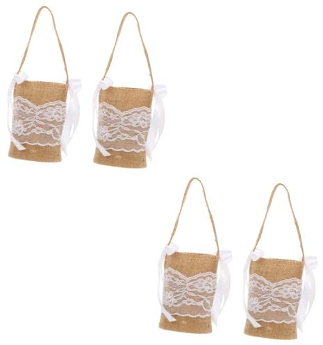 ifundom 2sets Nette Sackleinen Süßigkeiten Korb Hochzeit Korb Leinen Material Für Lagerung Decor 2 Stücke * 2