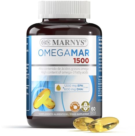 Omegamar 1500 MARNYS - Omega 3 - DHA+EPA per la protezione cardiovascolare - Alta concentrazione di acidi grassi - Adatto per celiaci - 60 capsule