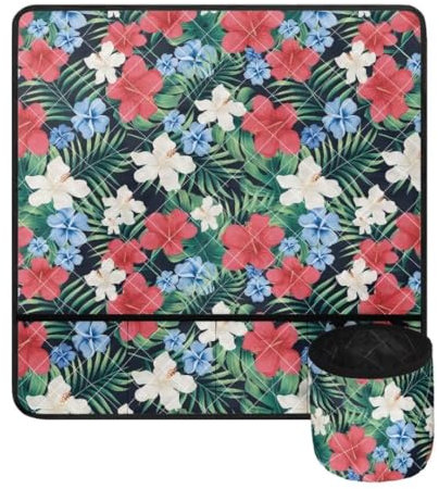 Jeiento Nähmaschinentischmatte mit Aufbewahrungsfächern für den Tisch, Blumenmuster, Hawaii Hibiscus, Palmblatt, Wasserfest, Anti-Rutsch, Strapazierfähig, Polyester, Casual, für Frauen
