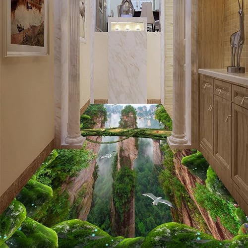 Affiche De Décoration De Sol 3D stéréo forêts vallées pics carrelage peintures murales autocollant papier peint, 300*210 cm Ménage Sticker Mural au Sol Sticker Décoratif Mural Amovible Tapis Impressi