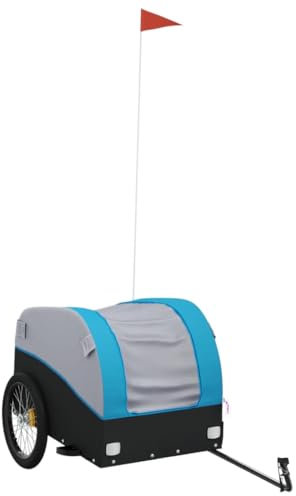 vidaXL Lastenanhänger für Fahrrad, Fahrradanhänger mit Deichsel Flagge, Transportanhänger Maximale Belastbarkeit 45 kg, Anhänger Fahrradwagen, Schwarz Blau Eisen