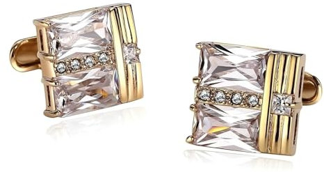 Dsnyu Manschettenknöpfe für Herren Gold, Manchettenknoepfe Weihnachten Quadratischer Dreiteiliger Abschnitt Zirkonia Edelstahl Schmuck mit Geschenkbox