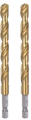 QUARKZMAN 2 Stück Hss Spiralbohrer 8.2mm Titanbeschichtung Holzbohrer 1/4 Zoll Griffdurchmesser Hochwertiger Sechskantschaft-Bohrer für Edelstahl, Holz, Metall, Kunststoff