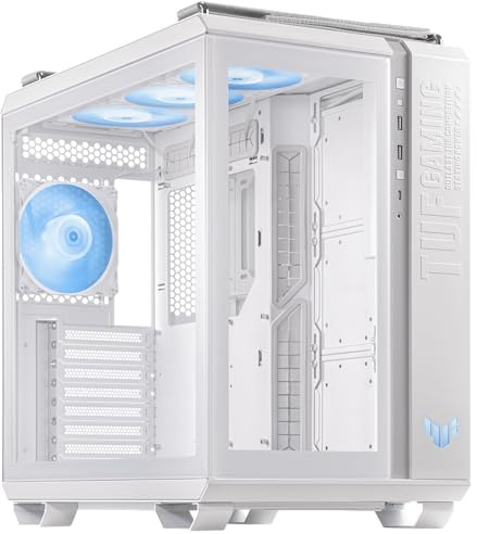 ASUS TUF Gaming GT502 Plus White - ATX-gamingchassi (dubbelkammare, oberoende kylzoner för CPU och GPU verktygsfria sidopaneler, USB 3.2 Gen 2 typ-C på framsidan)