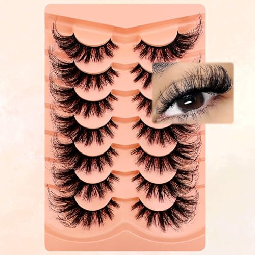 7P-LD01 Lot de 7 paires de faux cils 3D - Volume moelleux - Aspect naturel - Réutilisables - Fait à la main - Faux cils de maquillage