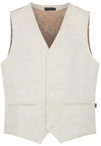 Walker and Hawkes - Chaleco Corbet de Lino irlandés para Hombre - Avena - EU 52 (UK 42)