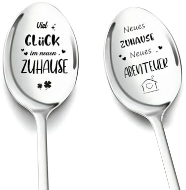 Einzugsgeschenke Wohnung 2 Stücke Löffel mit Gravur Geschenk zum Einzug Neue Wohnung Geschenke Richtfest Geschenk und Auswanderer Geschenke für Das Neue Zuhause (Einzugsgeschenke)