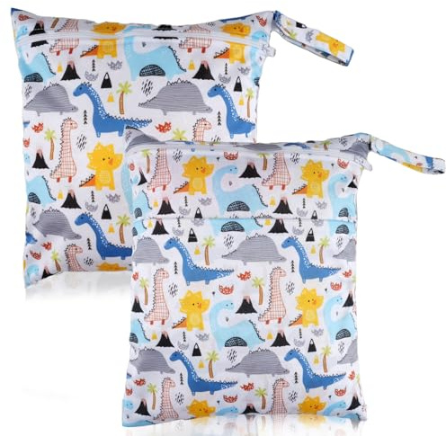 Maxmoc Wetbag Kindergarten, Nasstasche Windeltasche, 2 Stück Wasserdicht Nassbeutel, Wiederverwendbar Nasstasche Kindergarten mit Reißverschluss, für Kleinkind Schwimmen Gym Reisen (Style 5)
