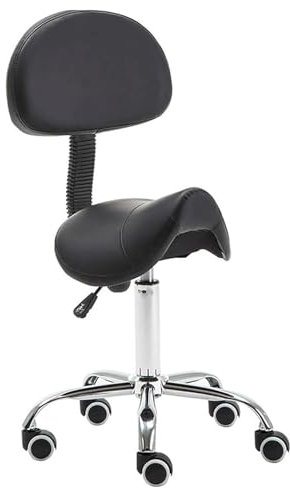 SBCGFY Hydraulischer Sattelhocker, Drehstuhl mit Rückenlehne und Rädern, ergonomischer, Verstellbarer Stuhl mit Gasdruckfeder für Klinik, Friseursalon, Labor, Küche, H(Schwarz)