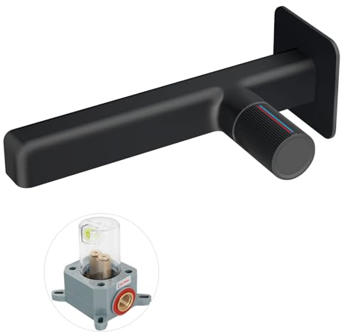 Robinet Lavabo Mural, Mitigeur Salle de Bain Encastré, Robinet Vasque en Laiton, Réglable Chaud et Froid, Noir, 8M3OK