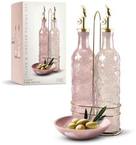 COOK WITH COLOR Glass Olive Oil Bottle Dispenser - 2 Pack- 17oz Oil and Vinegar Cruet - Olive Oil Carafe Decanter for Kitchen