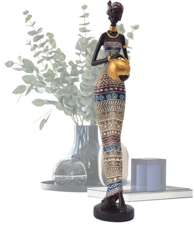 Afrikanska figurer – harts afrikansk kvinnostaty, afrikansk damstatydekor | afrikansk kvinnofigur samlarkonst, harts bordsskiva bokhylla ornament för vardagsrummet entrébokhandel