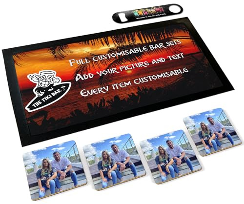 ShopQuality4U Personalise Photo Bar Runner Mat, plus add-ons Bottle Opener, Drinks Coasters, Drip Mat, Shot Glasses | Add any Photo and Name/Text