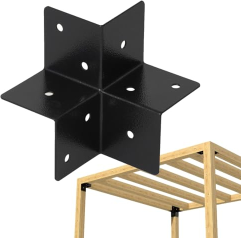 TRIBECCO® Dreifachverbinder für Pergolen Pavillon Carport für Kantholz 90x90 mm idealer 90°-Winkel Vierkant Pergola-Verbindungsstück Pergola Pfostenverbinder 3-Wege-Verbinder (Schwarz)