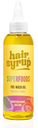 Hair Syrup Superfoods Pre-Wash Hair Oil for Damaged & Dehydrated Hair | Vegan, 100% Natural Hair Oil with Coconut, Kiwi & Lime For Hair Needing TLC | 12 Nutrient-Rich Ingredients | 100ml