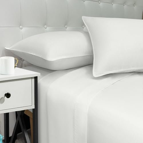 NARCISO - Lenzuola Matrimoniali 100% Cotone Made in Italy, Completo Letto Matrimoniale con Profilo Decorativo Look Moderno, Fantasia Tinta Unita in Varie Colorazioni di Design (Bianco)