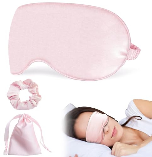 Silk Eye Mask for Sleeping, Silk Sleep Mask, Eye Masks for Sleeping Sleep Eyes Masked Set Soft Sleep Eye Masks for Women Girls(Pink)