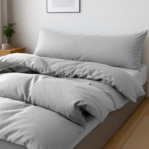 BESCH Juego Funda Nórdica de 3 Piezas para Cama de 135 Color Gris Claro - Funda Nordica 220x220cm + Sábana Ajustable 135x190/200cm + Funda Almohada 45x145cm