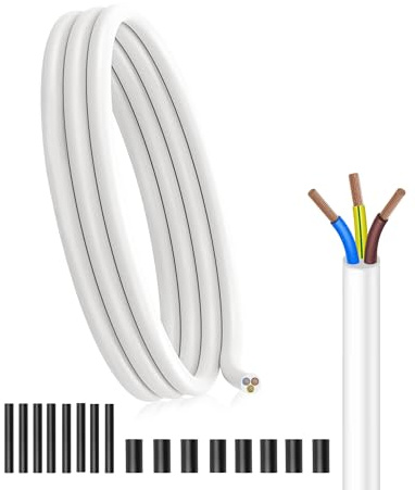 Câble Électrique H05VV-F 3x1,5mm² Blanc 5 Mètres - Fil de Cuivre Multibrins PVC Souple - Pour Électroménager, Bricolage et Rallonges (300/500V)