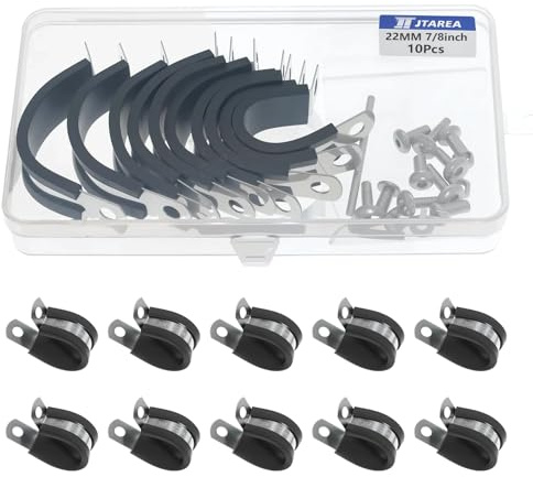 JTAREA 7/8 Inch 304 Stainless Steel Cable Clamps 7/8 Cable Clamp Rubber Coated Wire Clip Pipe Clamp with Screws