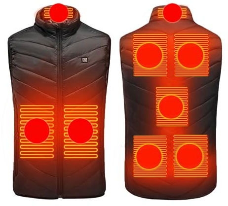 UHouse Beheizbare Weste Damen Und Herren Winter Einstellbare Heizweste mit 9 Heizzonen Beheizte Westen Beheizbar Steppweste mit Stehkragen Ärmellos Jacke mit Heizung Schwarz 4XL