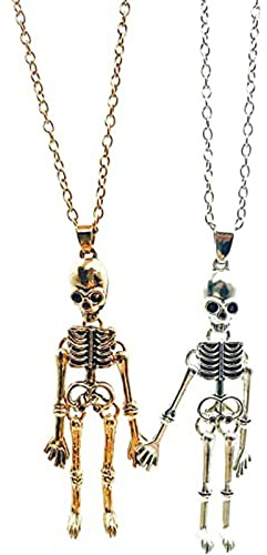 Tmboryuu 2 collane dell'amicizia con teschio scheletrato, gioielli per Halloween, per migliore amica, sorella, coppia, migliore amica, per ragazze, ragazzi, donne, bambini