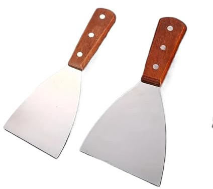 OZDTLP Lot de 2 pelles à Frire en Acier Inoxydable avec Manche en Bois, Plaque de Fer, Barbecue et Pelle à Pizza for Cuisine de Restaurant(Large)