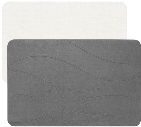 Feilifan Stein Badematte, Schnell Trocknend, 60 x 38 cm, Welle Grau | Kieselgur Matte, Schnell Trocknende Duschmatte, Wasser Super Absorbierende Steinmatten für Bad oder Küche, Kieselgur