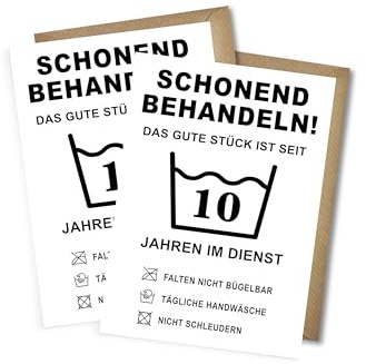 WBdesignz 2er-Set Jubiläumskarte Schonend behandeln! – Lustige Glückwunschkarte zum Dienstjubiläum – Karte zum 10-jährigen Jubiläum Beruf Arbeit Kollegen - mit Umschlägen DIN A6 (2er-Set)
