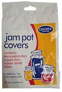 Pack of 20 Jam Pot Covers with Labels & Wax Circles – Fits 2lb Jam Jars – Ideal for Homemade Preserves, Jams, Marmalades & Chutneys