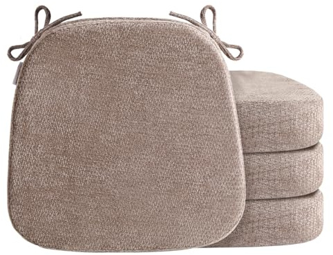 OJFED D-Shaped Chair Cushions for Dining Chairs, 2.5” Thick Chair Pads with Washable Comfortable Textured Cover, Non Slip Kitchen Chair Cushions with Ties,16.5 x 16.5, 4 Pack, Brown