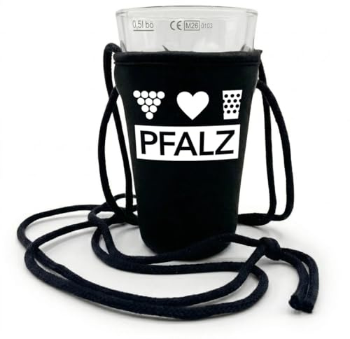 Pfalz Dubbeglashalter - Der Pfälzer Schorlehalter zum umhängen, passend für ein 0,5 L Dubbeglas aus der Pfalz (Schwarz)