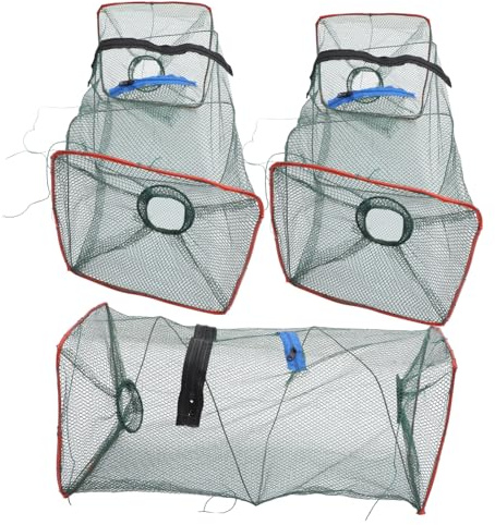 VICASKY 3 Stück Faltbares Krebs Fischernetz Tragbare Langlebige Lobster Trap mit Robustem Nylongewebe Leichtes Wurfnetz für Krabben Garnelenfang Kompakt und Zufällige Zufällige Farbe