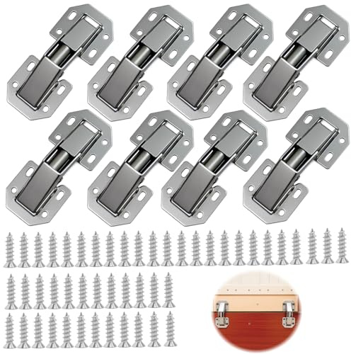 8PCS Cabinet Hinges, Close Hydraulic Cupboard Hinges Full Overlay Concealed Door Hinges for Kitchen Cabinet Wardrobe Bathroom Cupboard Bedroom Furniture with Screws Nickel Plated