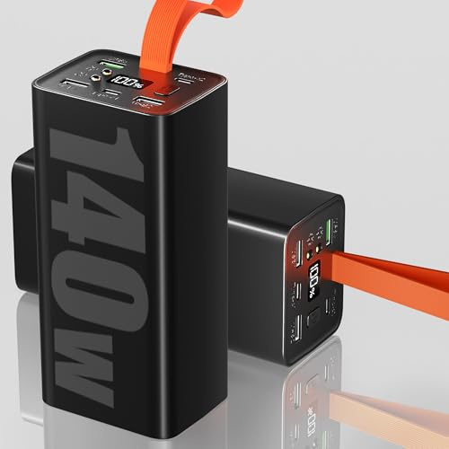 70000mAh 140W Batería Externa Power Bank PD3.1 QC4.0 Carga Rápida Cargador Portátil con 5 Salidas Cargador Externo con Pantalla LED y Linterna, para Smartphones, Camping y Actividades al Aire Libre