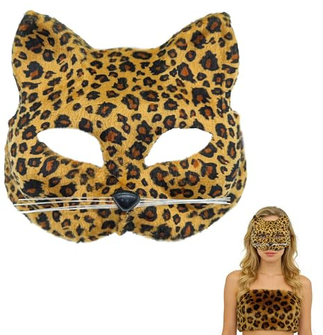 ZAHD Masque Réaliste Chat De Léopard Chat À Moustaches Déguisement D'Halloween demi masques léopard Accessoires Masque d'animaux de Chat réaliste masques léopard pour Halloween fête Cosplay