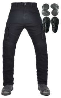 Herrmotorcykelbyxor Slim Stretch Denim CE Armored Adventure Touring Jeans Motocross Cykelstil(Black,Large)