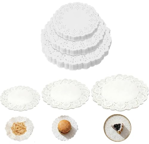 KAHZOR 150 Stück Tortenspitze 4,5/5,5/6,5 Zoll, Tortenspitzen Klein - Tassenuntersetzer Papier Für Kuchen Tortenunterlage Küche Backpapier Papier Für Geburtstag Hochzeit Party Kuchen Pizza Pappteller