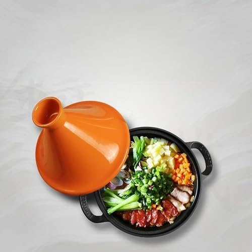 Cast Iron Moroccan Tagine Pot, Moroccan Tagine Pot Cast Iron Enameled with Handle and Lid Tajine Pot Traditional Ceramic Stew Casserole Slow Cooker Induction Safe (Color : Purple)