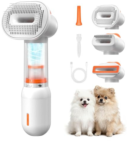 kurtmark Vacuum Dog Brush for Shedding, 4-in-1 Self-Cleaning Slicker & Undercoat Rake, Deshedding Grooming Tool, Anti-Static, Massage & Combing All In One! (White)
