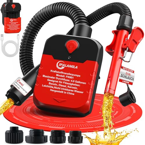15L/min Kraftstoffpumpe mit Auto-Stopp-Sensor mit 4 Adaptergröß | Benzinpumpe Für Kanister,Aufladbare tragbare Dieselpumpe,Multifunktions-Flüssigkeitsförderpumpe für Benzin,Diesel und Öl