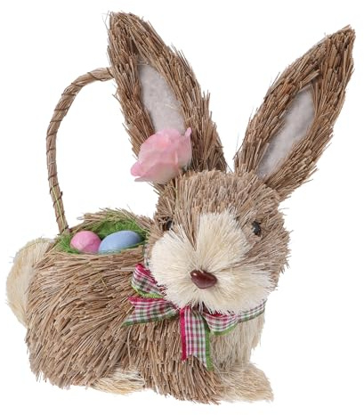 HEALSOPTHY Decorazione Coniglietto Pasquale Intrecciato a Mano in Paglia Naturale Cestino, Ornamento da Tavolo per Festa di Pasqua, Decorazione Stagionale per Casa e Ambienti Interni
