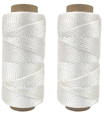250 Feet (76m) for braided Nylon String Line, 1mm Thick White Construction Twine for Gardening, Masonry & Leveling Projects, 2-Pack