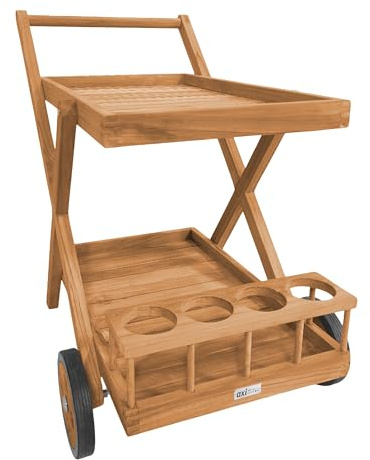 AXI Bodhi Chariot De Service en Bois De Teck avec 2 Tablettes Et Porte-Bouteilles | Desserte De Cuisine À roulettes pour Jardin, Balcon, Terrasse | 70 X 48 X 78 Cm