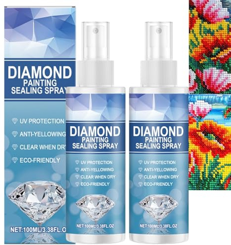 2pcs Diamond Art Sealer Spray,Fast-Drying Clear Acr/ylic Sealer & Fixative Spray for Diamond Painting,Crystal Art Sealer,Protects Against Dust and Diamond Loss,Essential Diamond Art Accessories