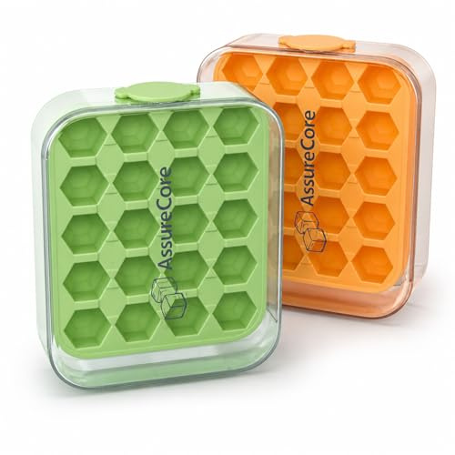 Silicone Ice Cube Trays with Lid (2 Pack) – Spill Proof, Easy Release, LFGB Food Grade Silicone, Stackable Ice Cube Moulds for Freezer, 40 Ice Cubes (Green)