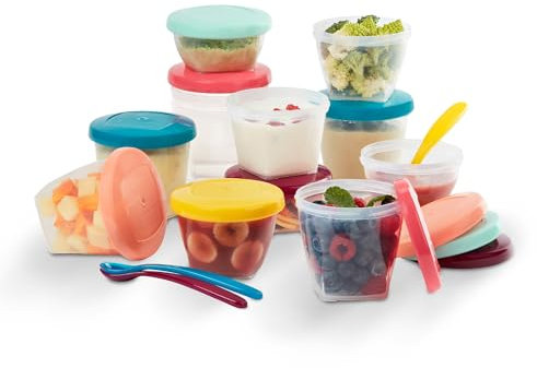 Babymoov Babybols Aufbewahrungsbehälter für Babynahrung, hermetischer Drehverschluss, 15-teilig (3x120 ml + 3x180 ml + 6x250 ml + 3 Löffel)