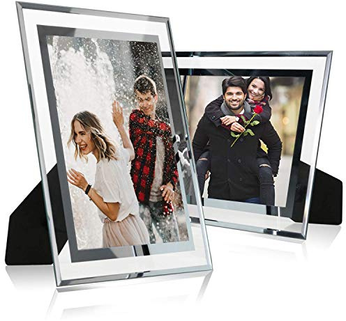 Cq acrylic 8x10 Glass Picture Frame,Silver Mirrored for Photo Display Stand on Tabletop,Pack of 2
