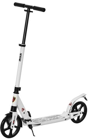 HOMCOM Folding Kick Scooter, Adjustable Ride On Scooter with 200mm Big Wheels and Double Shock Absorption, Urban Scooter for 14+ Teens Adult, White